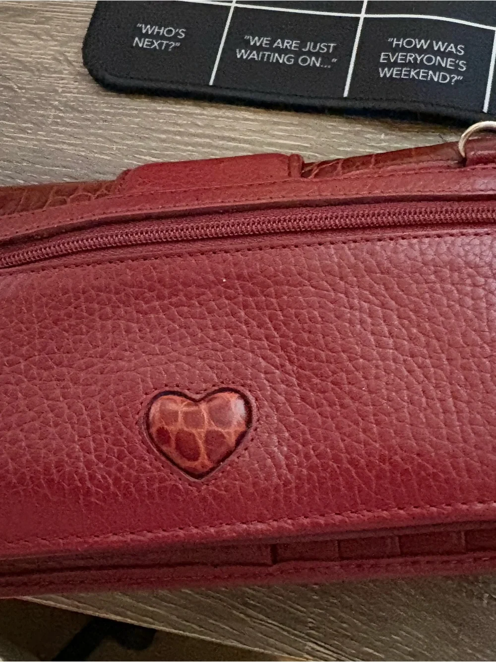 Brighton Red Croc-Texture Wallet with Heart Accent